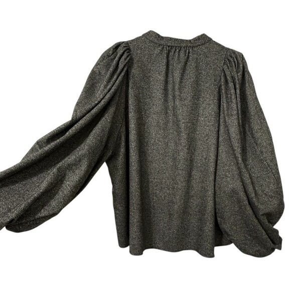 Vanessa Bruno Bell Sleeve Blouse Boxy Wool Blend Relaxed Black Gray Tweed Size L - Picture 4 of 9
